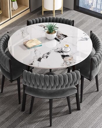 80cm Round Modern Dining Table for 4 5 Minimalist Coffee Table Set for Living Room & Kitchen Slish Gray Wood Fur for Home & Office Use