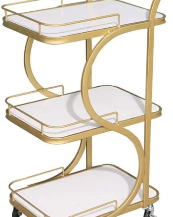 Metal and Marble Bar Serving Cart for Home Kitchen Hotel 3 Tier Trolley with Sideboard Rack