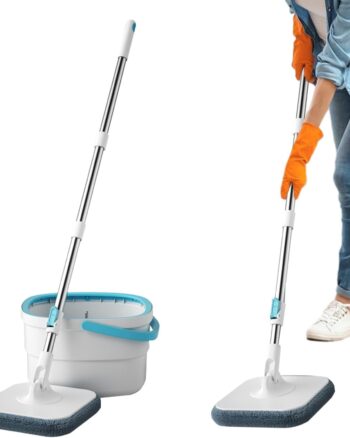 Floor Mop and Bucket Set | Housekeeping Floor Cleaning Accessories,Mop And Bucket Set with Wringer | for Bedroom Dining Room Kitchen Bathroom Study Hardwood