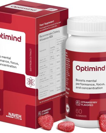 NAVEH PHARMA OptiMind - Focus Supplement | Natural ADHD Supplements for Kids | 30 MG Saffron Supplements: Kids Vitamins and Memory Supplement for Brains | Mood Support | 60 Calm Gummies (Strawberry)