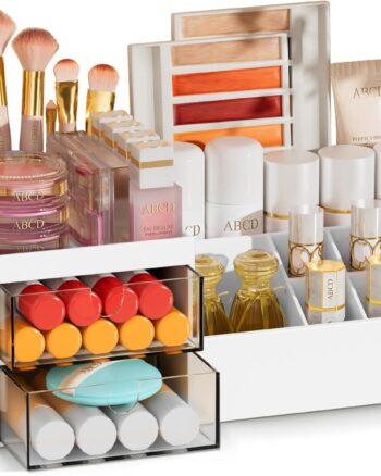 Travel Makeup Bag [with Brushes Holder & Detachable Pouch] Cosmetic Bag Large Capacity Waterproof Makeup Case Storage Organiser for Women & Girls (Pink)