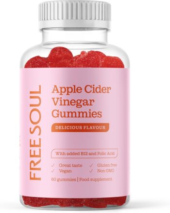 Apple Cider Vinegar Gummies with The Mother 1000mg | Enhanced with Vitamin B12 & Folic Acid | 120 Vegan ACV Capsules with Pomegranate & Beetroot Powder | Natural Ingredients by Free Soul
