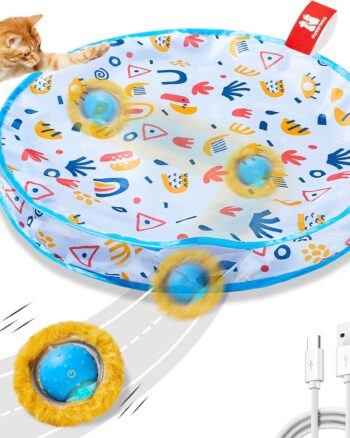 Potaroma Interactive Cat Toys, Fast Rolling Ball in Play Mat, Automatic Motion Activated Moving Ball Hide and Seek Game for Indoor Exercise Kicker, 28 Inch Play Mat