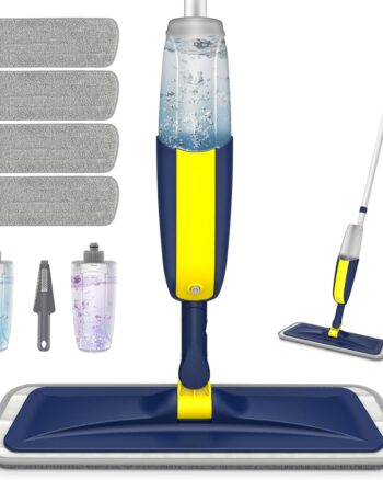 HOMTOYOU Spray Mop for Cleaning Floors: Wet Dry Flat Mop with Sprayer for Hardwood Tile Laminate Vinyl - 4 Microfiber Washable Pads for Home Kitchen