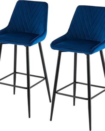 CLIPOP Bar Stools Set of 2,Grey Velvet Padded Breakfast Bar Chairs Barstool with Backrest and Metal Legs,Industrial High Back Dining Stools for Home Kitchen Counter Pub Island