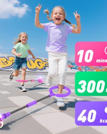 Ankle Skip Ball for Kids with Counter, Timer, Cal Calculator, Girl Birthday Gifts for Age 5 6 7 8 9 10, Battery Powered Foldable Outdoor Sports Toy for 6-10 Year Old Girl Easter Gifts (Pink)